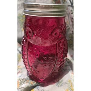 Glass Owl Canning Jar PINK Glass Mason Drinkware 5" Tall W/Lid